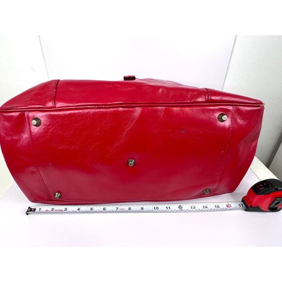 Valentina Red Leather Tote Overnight Bag with Gold Hardware Made in Italy - Picture 15 of 16